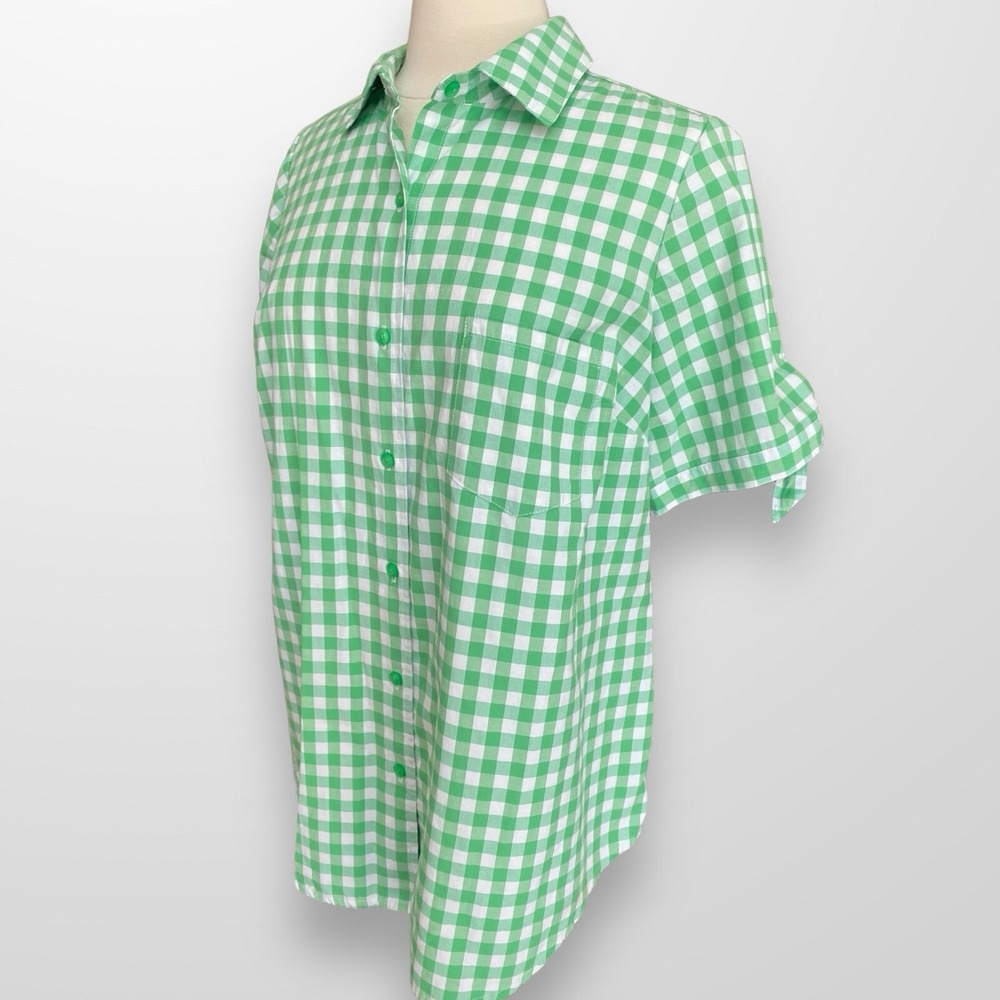 Roamans Womens Size 14 W Blouse Top Shirt Green Gingham Short Sleeve Casual - Picture 6 of 7